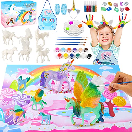 Unicornio Figuras Pintar,Unicornio Juguete,Unicornio para Pintar DIY Kit,Pintar Unicornio Pinceles Colores,Kits de Pintura de Unicornio para Niños Pintar,Pintura Niños Kit,Manualidades Niños