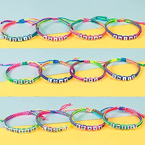 Vamei 12 Piezas Pulsera Amistad Niña Pulsera Trenzada Niño Pulsera Niña con Letras Joyería Niña Amistad Pulsera para Niña Regalo de Cumpleaños de Fiesta (Color Aleatorio)