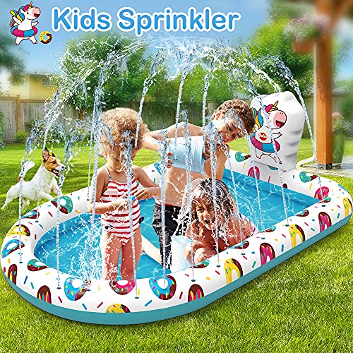 VATOS Splash Pad Tapete de Juegos de Agua Piscina Hinchable con Rociadores Piscina con Salpicaduras Tapete Acuático 65”x 43” para Niños de 3+ Años Niñas Niños Piscina de Juego de Verano en Jardín