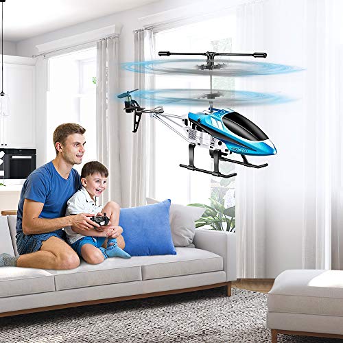 VATOS YD-927 Helicóptero teledirigido con Mando a Distancia para Interiores y Exteriores, 3 Canales, 2,4 GHz, luz LED, giroscopio, función de Flotador