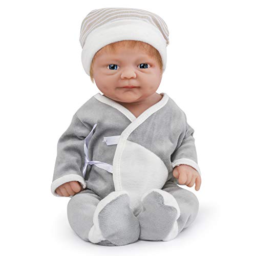 Vollence 36cm Muñeca Bebé de Silicona Cuerpo Entero con Pelo,no Son Muñecas de Vinilo, Muñecas Reales Silicona de bebé, Muñeco bebé Realista de Silicona - Niño