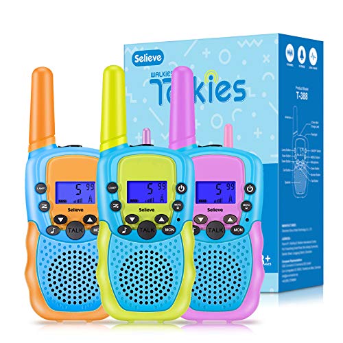 Walkie Talkie 3 Pack Niños Selieve Juguetes para Niños Niñas de 3-8 Años 3 KM de Largo Alcance con 8 Canales, Regalos para Niños o Niñas Adolescentes de 5 a 12 Años (Naranja)