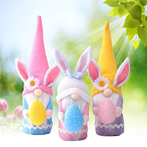 Wanghuaner Juego de 3 muñecas sin rostro de Pascua, lindas decoraciones de elfo de conejo, para el hogar conejo Pascua