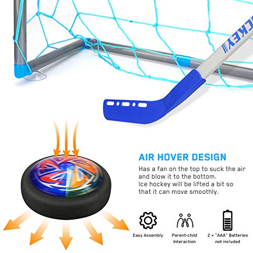 welltop Hover Hockey Set Toys, Hovering Hockey Game con 2 Objetivos y Luces LED, Regalos de fútbol aéreo de Interior para 3 4 5 6 7 8 9 años Niños