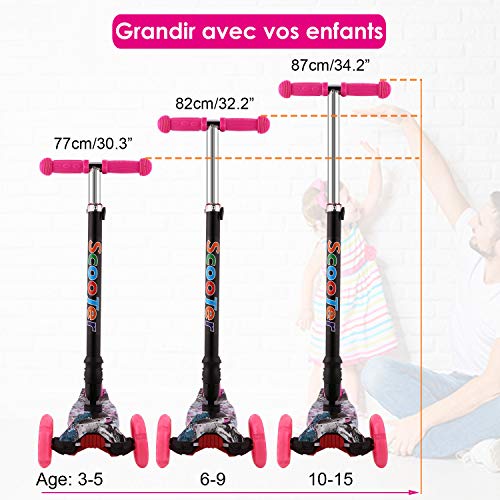 WeSkate - Patinete Niños Patinete de 3 Ruedas Plegables con Ruedas Luminosas y Manillar Ajustables para Niños y Niñas de 3 a 12 Años Multicolor e Impreso (púrpura)