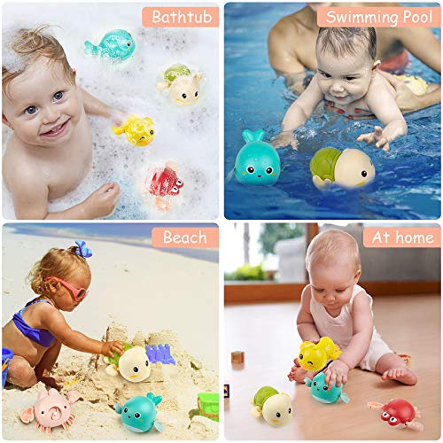 WolinTek 4 Piezas Juguetes de Baño para Bebés,Tortuga de Natación de Aparato de Relojería, Niños Juguete de Baño Tortuga Animal Juguete de Beñera para Bebé y Niñas