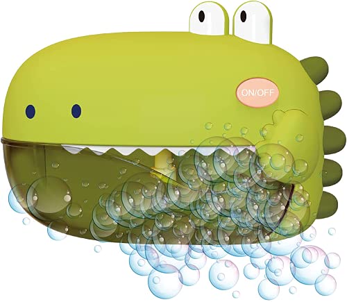 WolinTek Juguete de Baño para Bebé, Máquina de Burbujas para Bañera, Dinosaurio de Juguete con Melodías Musicales,Burbuja de Baño Juguetes para Niños (Verde)