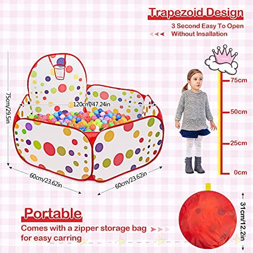 WolinTek Tienda de Juego Infantil, Piscina de Bolas Niños con Aro de Baloncesto, Parque de Bolas de Juego para Infantil, Casa Plegable, Regalo de Juguete para Niños (Bolas No Incluidas)