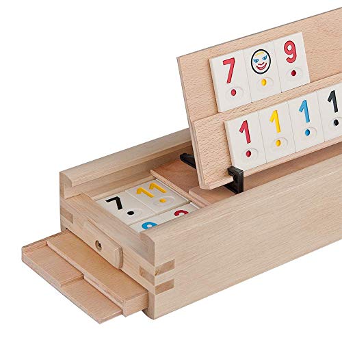 WOODTASTIC Set de Rummy Medias - 106 Fichas Numerada y una Caja de Almacenamiento Hechos de Madera Sólida
