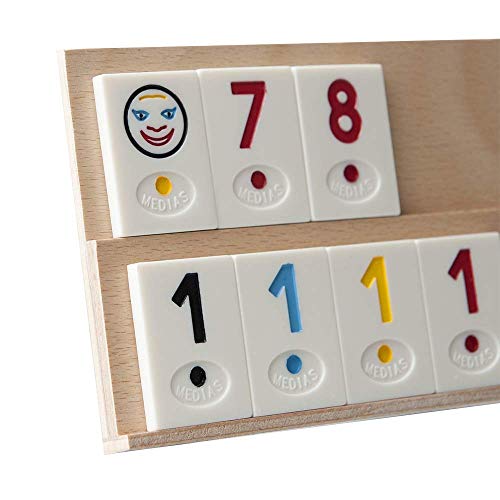 WOODTASTIC Set de Rummy Medias - 106 Fichas Numerada y una Caja de Almacenamiento Hechos de Madera Sólida