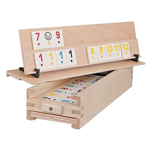 WOODTASTIC Set de Rummy Medias - 106 Fichas Numerada y una Caja de Almacenamiento Hechos de Madera Sólida
