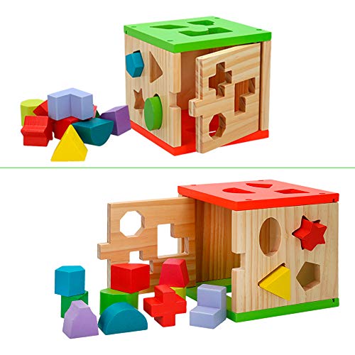 WOOMAX Cubo actividades de madera 14 piezas, multicolor (Colorbaby 42139)