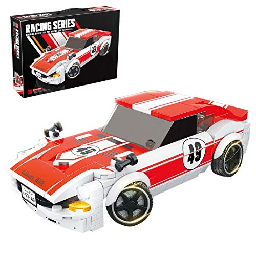 WWEI Cochecito deportivo de Technic, modelo Speed Champions con bloques de construcción, compatible con versión estática de Lego, rojo y blanco.