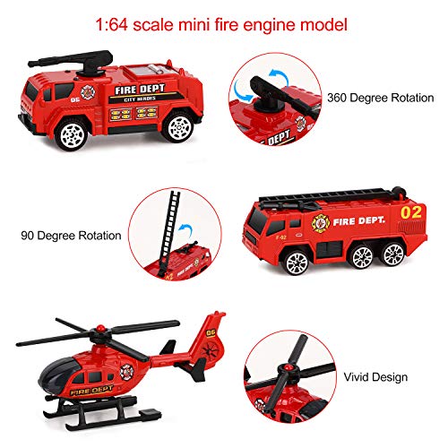 XDDIAS Camión de Bombero de Juguete, 6 Pcs Mini Diecast Vehículos de Bomberos, Aleación Modelo Vehículo de Juguete Helicóptero Coche Patrulla Regalo para Niño Navidad Cumpleaños 3 Años