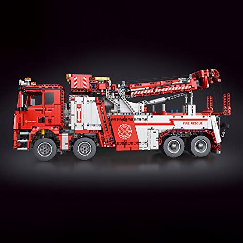 xSuper Technics RC Bloques de construcción de motor de bomberos modelo con 13 motores, 5030 piezas Red Technics Truck Fire Engine Technics modelo de grúa, compatible con Lego Technic