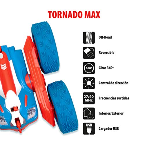 Xtrem Raiders Tornado MAX, Niño Y Niña Reversible, Coches Teledirigidos para Niños, Radio Control RC, Gira 360º, Ruedas Off-Road, Regalos Divertidos, Color Negro/Azul/Rojo (XT180790)
