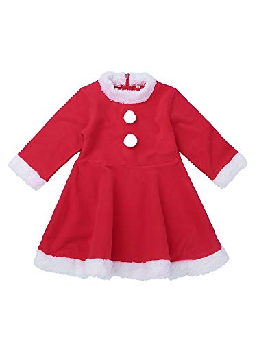 YiZYiF Disfraz Navidad Bebés Niñas Vestido Fiesta Navideña Traje Rojo de Papá Noel 3Pcs con Chaqueta Roja Gorro Conjunto de Navidad 12 Meses - 3 Años Rojo 3 Años