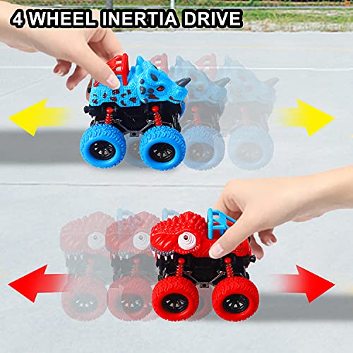 Yojoloin Dinosaurios Juguetes 4pcs Coches de Dinosaurios Juguetes Coche de Dinosaurio d’Inercia de Rotación 360° Juguetes Niños 3,4,5,6,7, años Juguetes para Padres e Hijos Niños