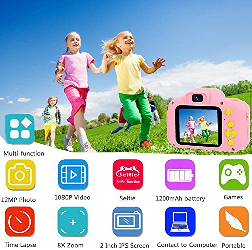 YunLone Cámara para Niños 12MP Selfie Cámara Digital 1080P HD Video Cámara Infantil 32GB TF Tarjeta, Estuche de Transporte, Batería Recargable 1200 mAh,2 Pulgadas, Regalos Juguete-Rosa