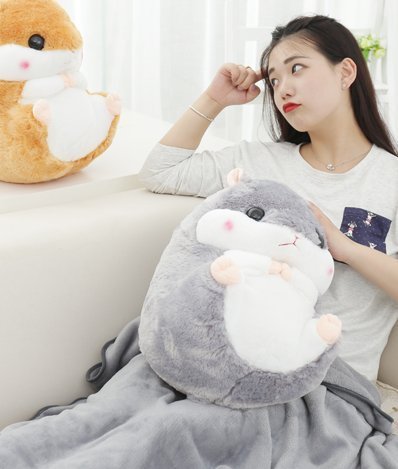 YunNasi 2 en 1 Hámster de Peluche con Manta Lindo Hámster Suave Almohada para Niños y Niñas (Gris)