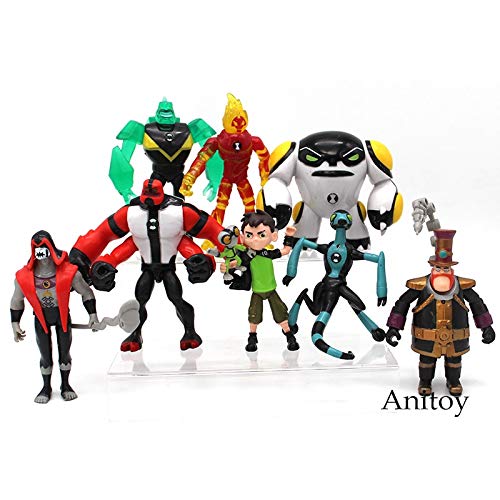 Yvonnezhang Ben 10 Ben Tennyson Cuatro Brazos Materia Gris Kineceleran Diamondhead Heatblast PVC Figuras de acción Juguetes para niños Regalos 9 unids / Set