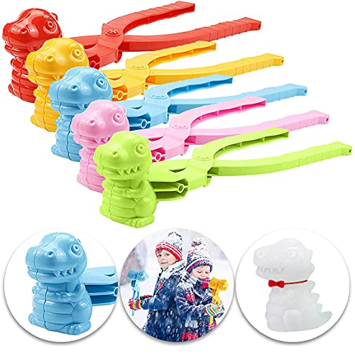 YWSM 5PCS Snowball Maker Toys - Dinosaur Shaped Snow Snowball Maker Clip,Dinosaur Shaped Snow Sand Mold Tool Winter Kids Outdoor Toys, for Kids Snow Ball Fights