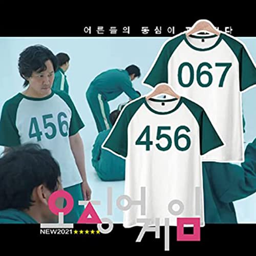 YWSM Squid Game Cosplay T-Shirt,Squid Game Costume Cosplay Shirt, 067 456 Logo Green Sport Wear Short Sleeve (001,XL)