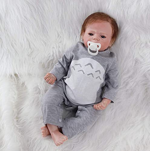 ZIYIUI 22inch 55 cm Muñeca Reborn Bebé Niño Pequeño Suave Silicona Vinilo Realista Reborn Baby Doll Niñas Juguetes Bebes Recien Nacidos Ojos Abiertos Recién Nacido Niño
