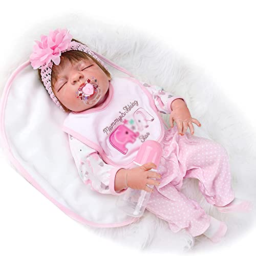 ZIYIUI Bonecas Reborn 23 Pulgadas 57 cm Bebe Reborn Silicona Cuerpo Completo Realista munecas Reborn Vinilo de Silicona Suave Bebe Reborn niña Muñeca de Ojos Cerrados Reborn