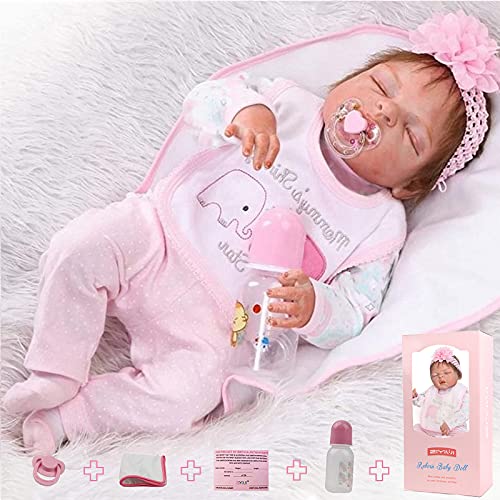 ZIYIUI Bonecas Reborn 23 Pulgadas 57 cm Bebe Reborn Silicona Cuerpo Completo Realista munecas Reborn Vinilo de Silicona Suave Bebe Reborn niña Muñeca de Ojos Cerrados Reborn