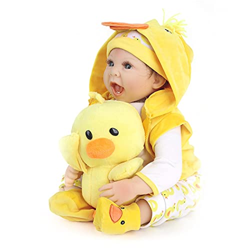 ZIYIUI Muñeca Reborn 55 cm 22 Pulgadas Bebe Reborn Muñecas de bebé Reborn realistas de Silicona Suave para bebé recién Nacido Realista con Ropa Amarilla y Pato, Juguete para bebé niño, Mejor Regalo