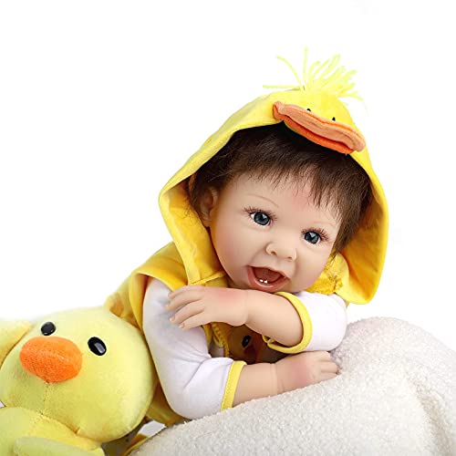 ZIYIUI Muñeca Reborn 55 cm 22 Pulgadas Bebe Reborn Muñecas de bebé Reborn realistas de Silicona Suave para bebé recién Nacido Realista con Ropa Amarilla y Pato, Juguete para bebé niño, Mejor Regalo