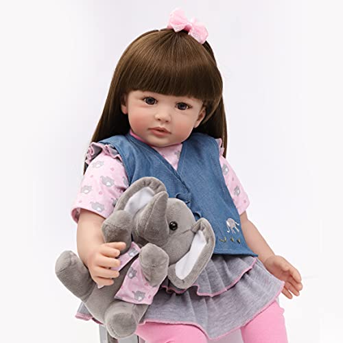 ZIYIUI Muñeca Reborn 60 cm 24 Pulgadas Muñeco Bebé Real Reborn Niña Realista Reborn Doll Regalos Juguetes Silicona Vinilo Suave Pelo Largo Reborn niñas Regalos Juguetes Navidad
