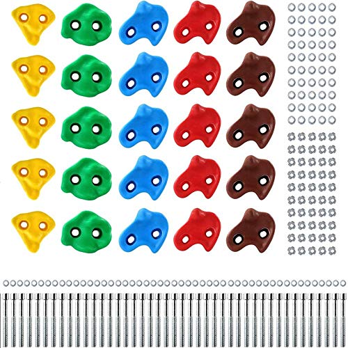 ZJJ 25 agarraderas de Escalada en Roca para niños y Adultos, 5 Colores Escalada en Roca y Piedras Pared de la Roca apretones de Juego Interiores y Exteriores Conjunto