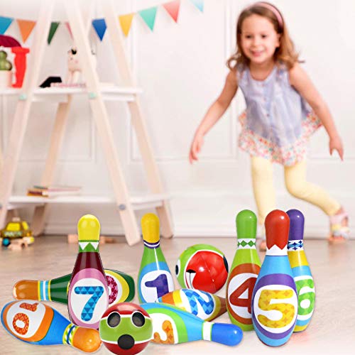 ZOYLINK 12PCS Juego De Bolos Para Niños, El Juego De Bolos Para El Desarrollo Intelectual De Los Niños Contiene 2 Bolas De Boliche y 10 Pines