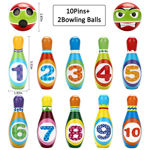 ZOYLINK 12PCS Juego De Bolos Para Niños, El Juego De Bolos Para El Desarrollo Intelectual De Los Niños Contiene 2 Bolas De Boliche y 10 Pines