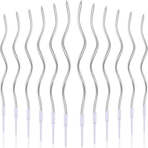 12 Piezas Velas de Cumpleaños Espiral Metálico Velas de Pastel Retorcidas Velas de Pastel Magdalena Metálico Velas de Pastel Enroscar Larga y Delgada para Fiesta Bodas Cumpleaños (Plata)