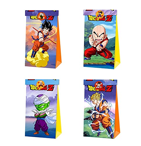 12pcs Dragon Ball Party Gift Bag Bolsas de dulces de cumpleaños Bolsa de papel reutilizable Kids Goku Party Cajas para suministros de fiesta de cumpleaños temáticos Regalar para niños