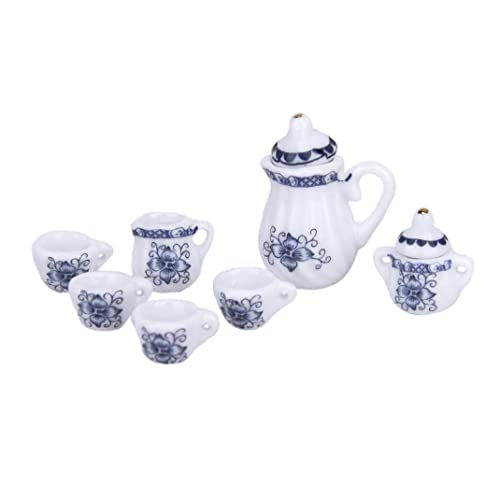 15 PCS Mini Juego de té Juguete Casa de té Tea Pot Cups Cups Placas Blue and White Porcelana, Casa de muñecas Accesorios