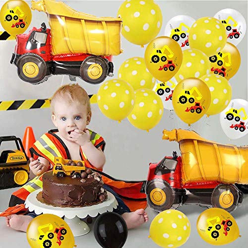 35 Piezas Decoracion Cumpleaños Globos de Feliz Cumpleaños Primer Cumpleaños Niño 1 año con Guirnalda Cumpleaños, Vehículo Camión Bomberos Globo de Aluminio, Suministros para Fiestas de Construcción