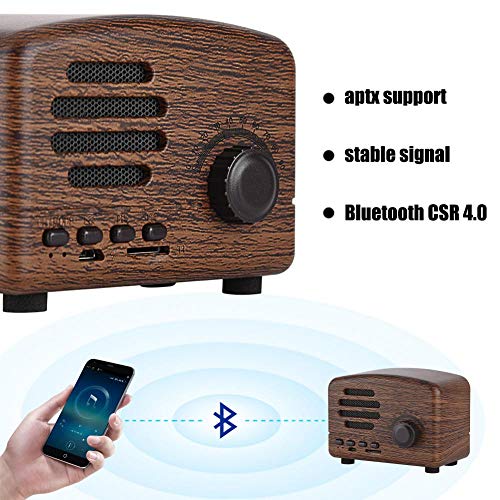 Altavoz Bluetooth estéreo de graves, radio FM de escritorio de madera retro portátil con micrófono, soporte para tarjeta de memoria USB, para viajes, casa, playa, baño, al aire libre(Grano de madera)
