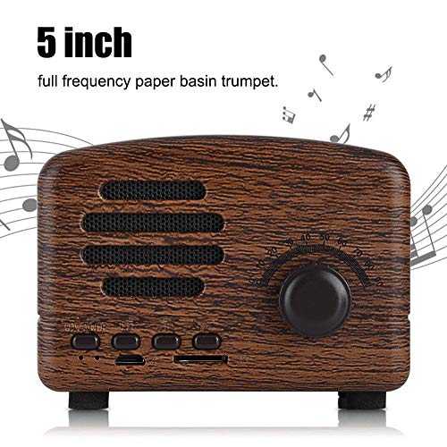 Altavoz Bluetooth estéreo de graves, radio FM de escritorio de madera retro portátil con micrófono, soporte para tarjeta de memoria USB, para viajes, casa, playa, baño, al aire libre(Grano de madera)