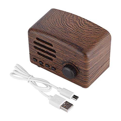 Altavoz Bluetooth estéreo de graves, radio FM de escritorio de madera retro portátil con micrófono, soporte para tarjeta de memoria USB, para viajes, casa, playa, baño, al aire libre(Grano de madera)