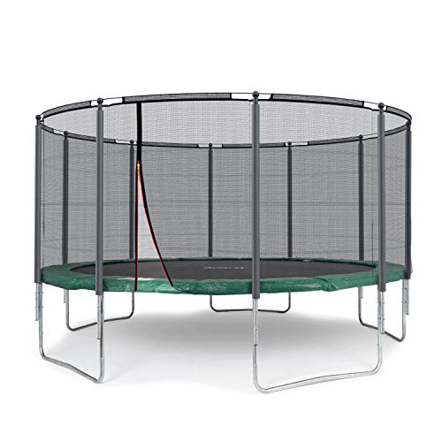 Ampel 24, Cama elástica Completa con Red de Seguridad/diametro di 4,30m / Resistente hasta 160 kg / 10 Barras/Red Externa con Anillo de Estabilidad/Verde