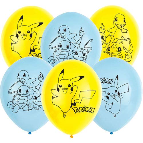 Amscan International 9904826 Pokemon Amscan - Globo de látex (27,9 cm, 4 caras, 6 unidades) , color/modelo surtido