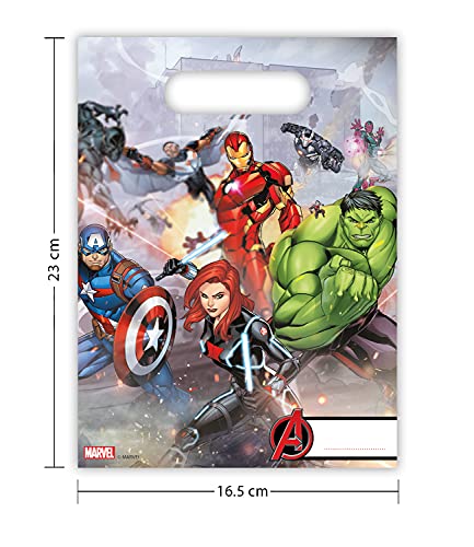 amscan- The Avengers Paquete de 6 bolsas de plástico para caramelos con los Vengadores, Multicolor, Taglia Unica (5PR87969)