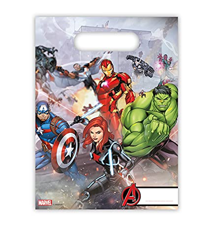 amscan- The Avengers Paquete de 6 bolsas de plástico para caramelos con los Vengadores, Multicolor, Taglia Unica (5PR87969)