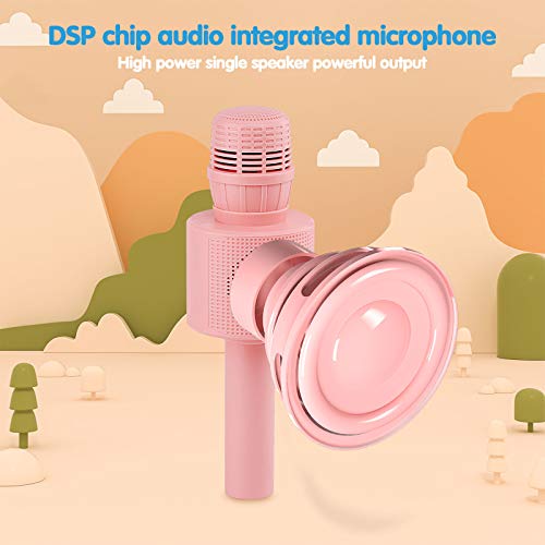 Ankuka Micrófono inalámbrico de karaoke para niños de 3 a 12 años, altavoz portátil con micrófono Bluetooth para niños y niñas, regalos para niños o adultos, fiesta de cumpleaños o Navidad (rosa)