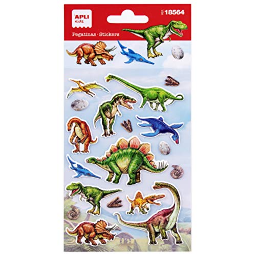 APLI Kids 18564-Pegatinas de Dinosaurios. Incluye 1 Hoja con 18 Pegatinas de Adhesivo Permanente. Ideales para Scrapbooking, decoración o DIY (18564)