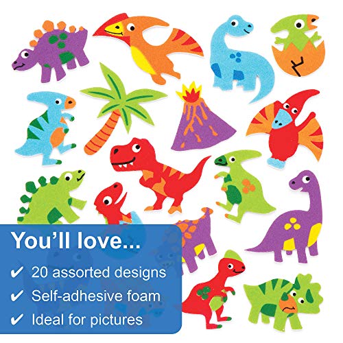 Baker Ross- Pegatinas de espuma con forma de dinosaurios (Pack de 120) - Pegatinas de espuma con temática de dinosaurios en divertidas formas para decorar libros de recortes